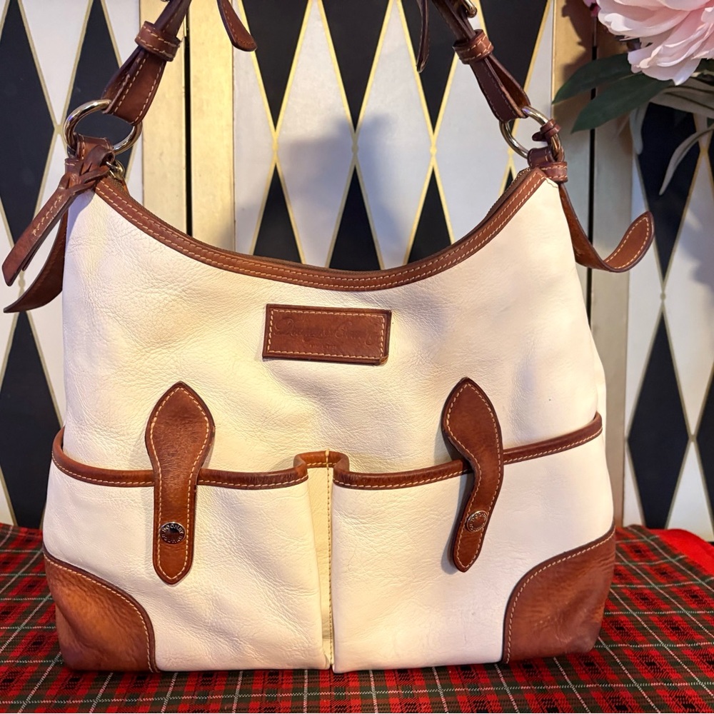Dooney & Bourke Elegant Cream and Brown Leather Shoulder Bag